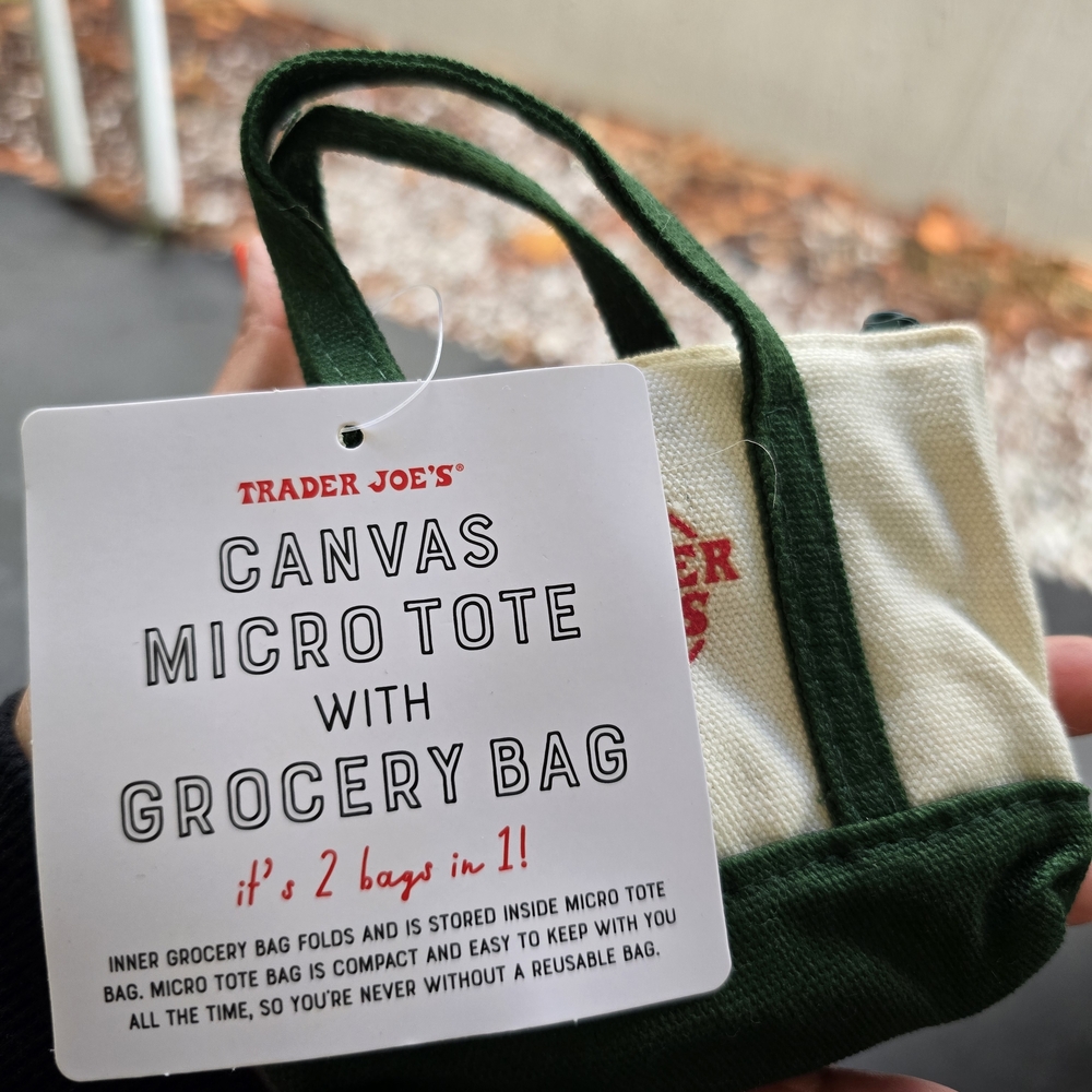 Trader Joe's Green and Cream Canvas Micro Tote